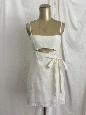 Zara Off White Cut Out Wrap Mini Dress XS Keyhole Romper Sleeveless Sun Dress